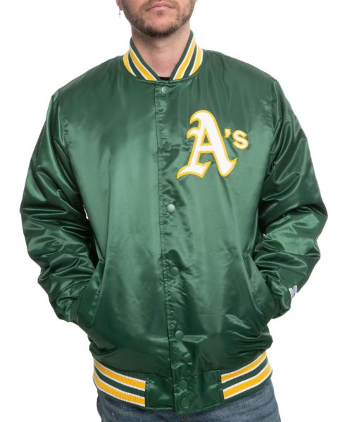 Men's Bomber Starter Oakland A's Green Satin Jacket