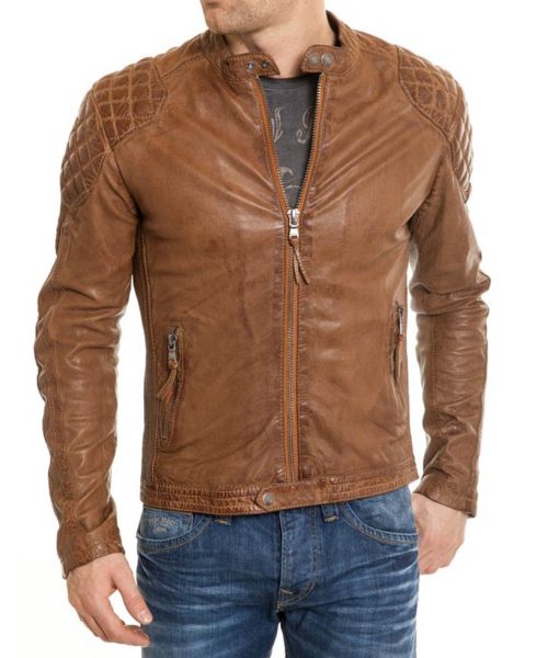waxed leather brown biker jacket