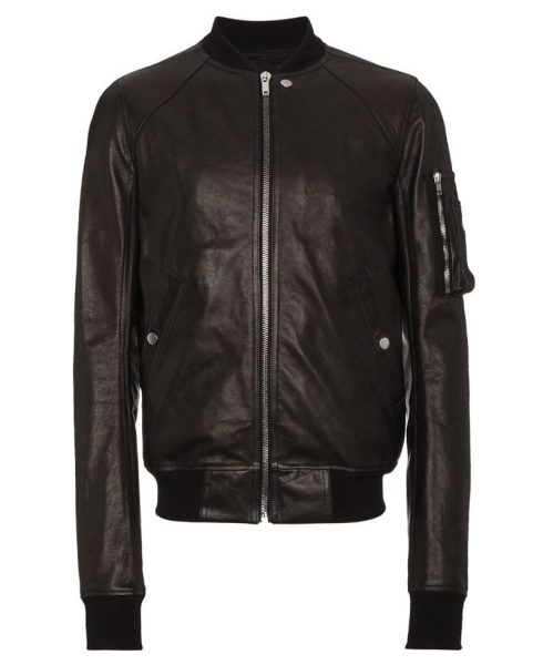 Men's Raglan Black Bomber Leather Jacket