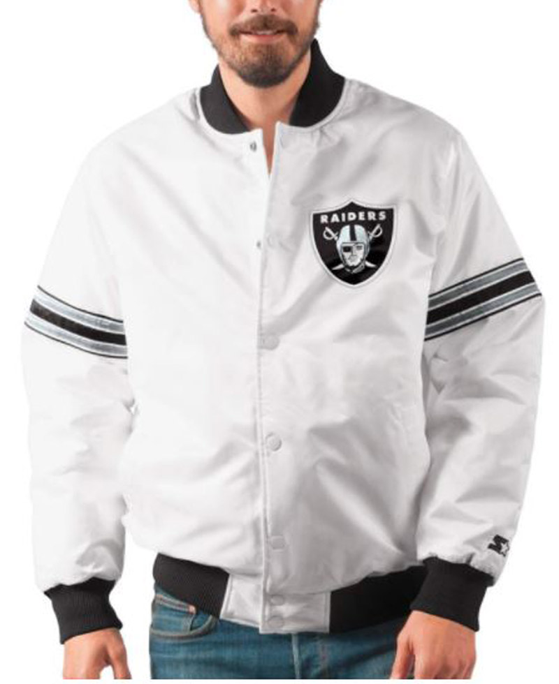 Men's Varsity Raiders Bomber White Jacket