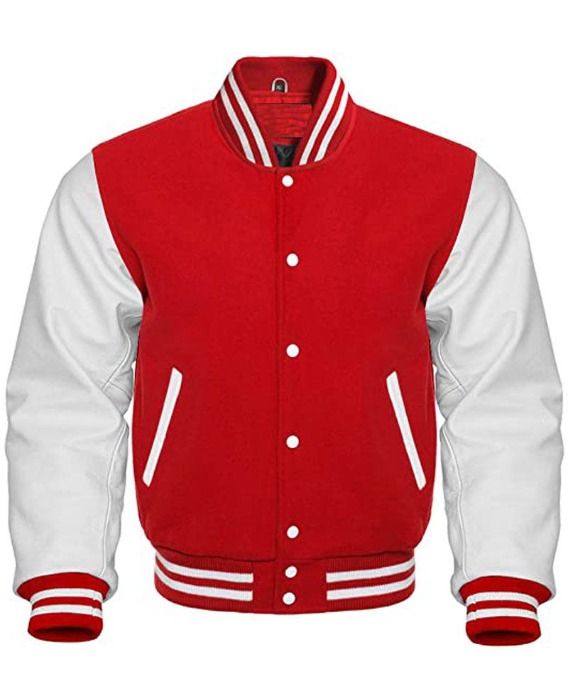Men's Red and White College Bomber Jacket