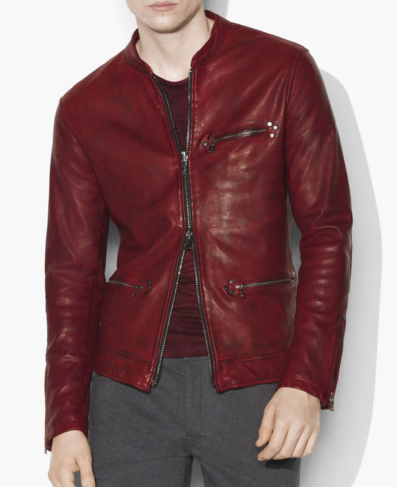 Men's Burnished Red Leather Jacket