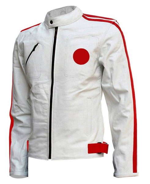 Men's Biker White Leather Red Striped Jacket