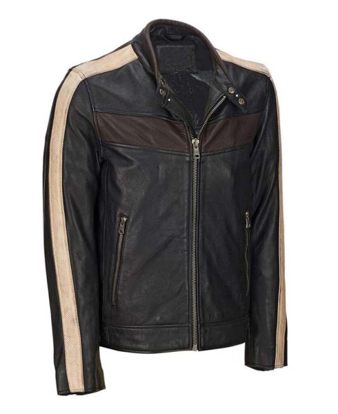 Men's Cafe Racer Retro Black Leather Jacket