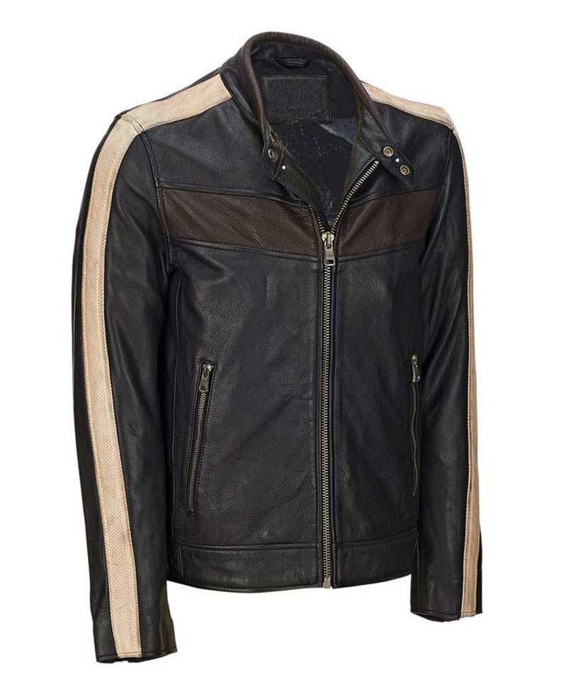 Men's Cafe Racer Retro Black Leather Jacket