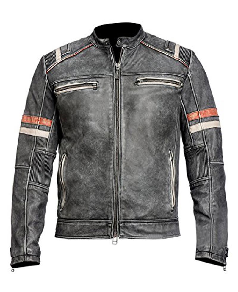 Men's Motorcycle Retro Cafe Racer Black Leather Jacket