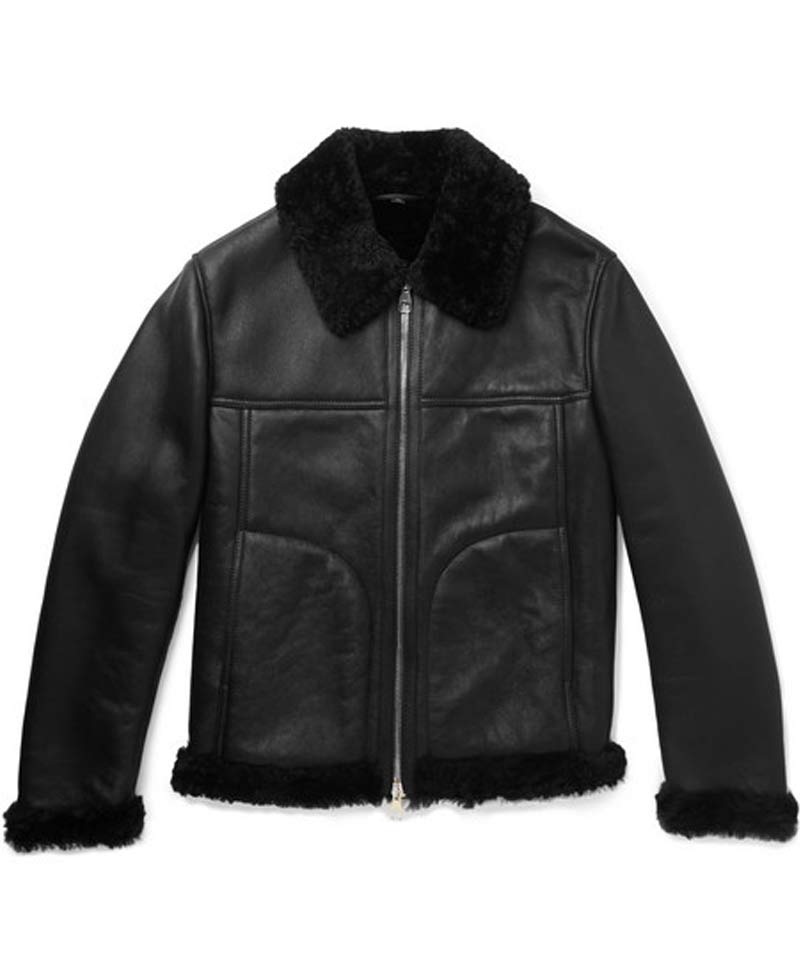 Men's Rocky Shearling Bomber Black Leather Jacket