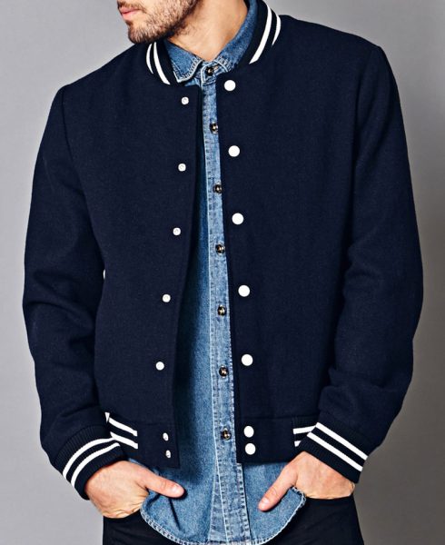 Men's Navy Blue Bomber Prep School Jacket