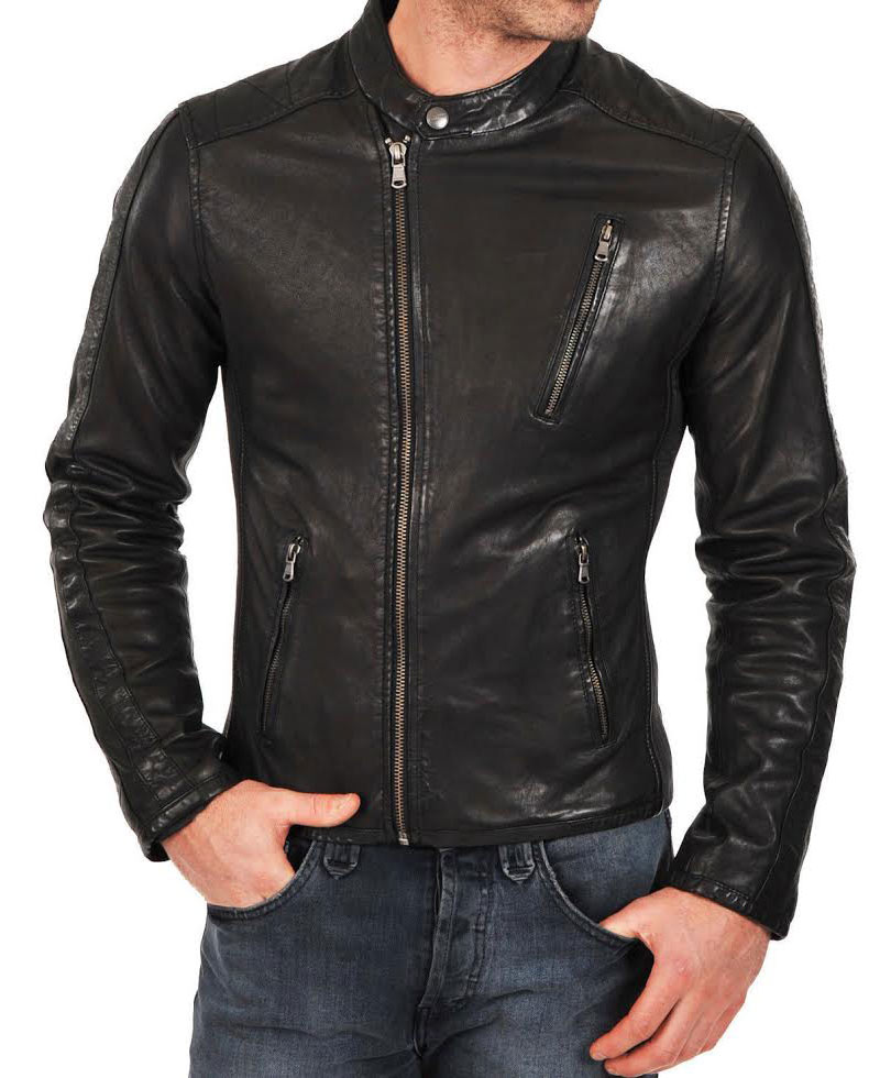 Men's Asymmetrical Zipper Simple Look Snap Button Jacket