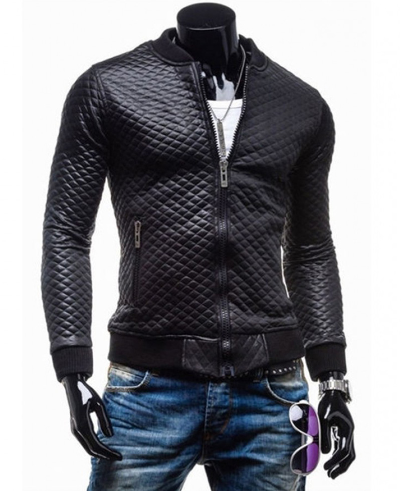 Men's Slim Fit Black Faux Leather Jacket