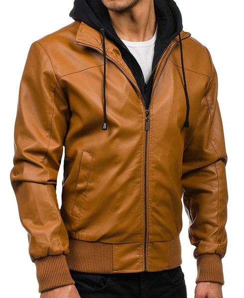 Men's Slim Fit Leather Jacket with Hoodie