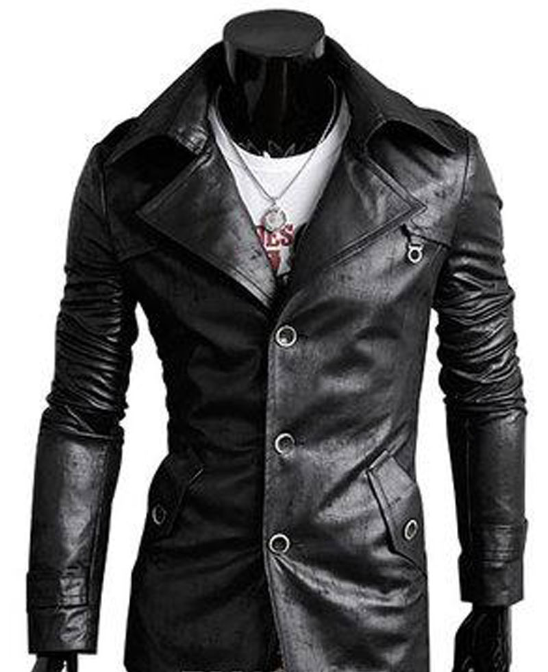 Men's Slim Fit Coat Style Leather Jacket