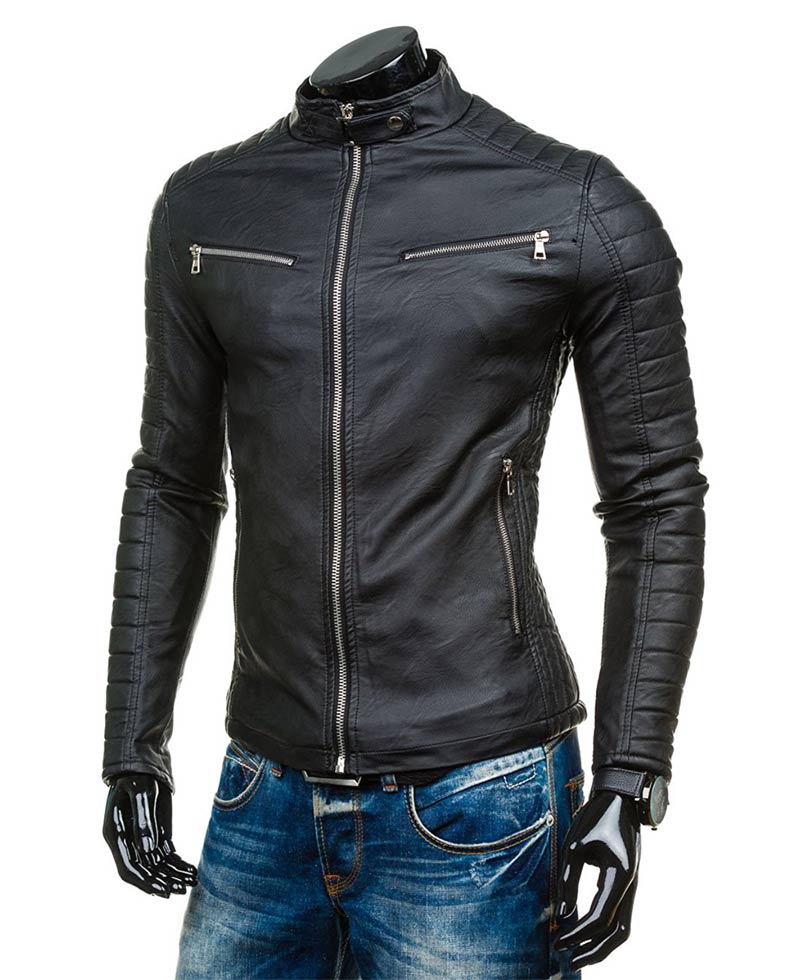 Men's Slim Fit Padded Sleeves Leather Jacket
