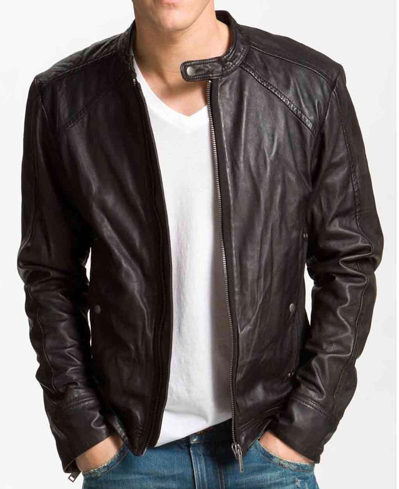 Men's Biker Style Blackish Brown Leather Jacket