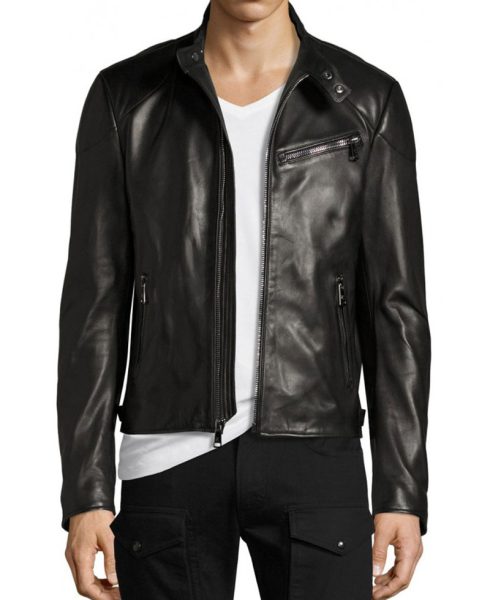 Men's Biker Style Cafe Racer Black Leather Jacket