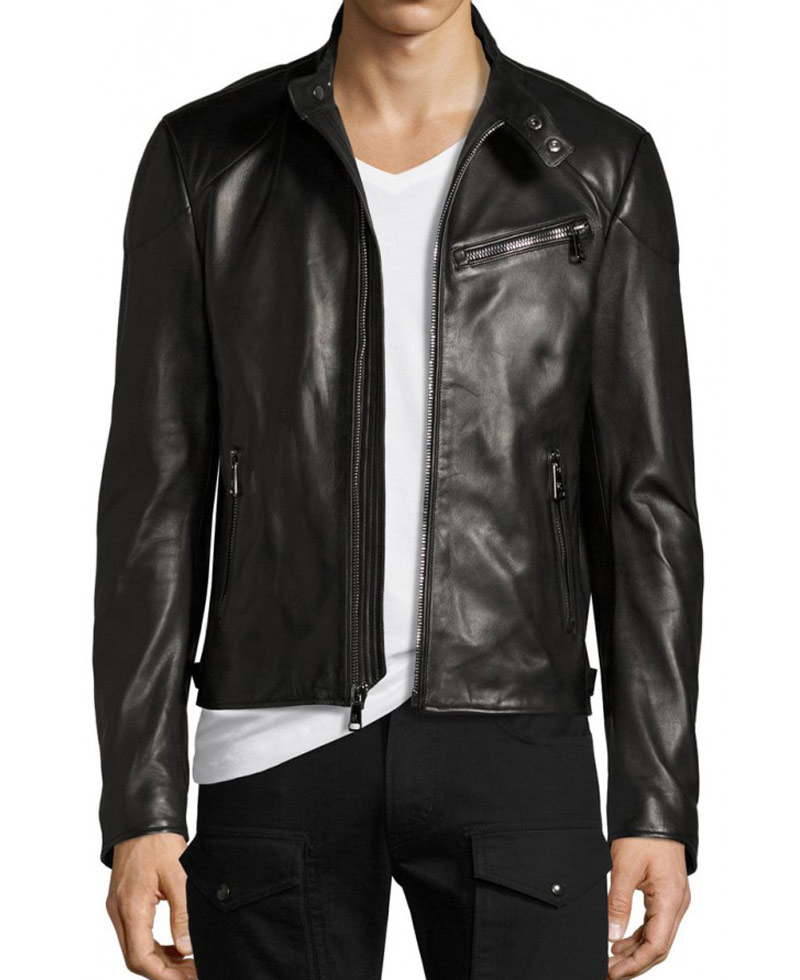 Men's Biker Style Cafe Racer Black Leather Jacket