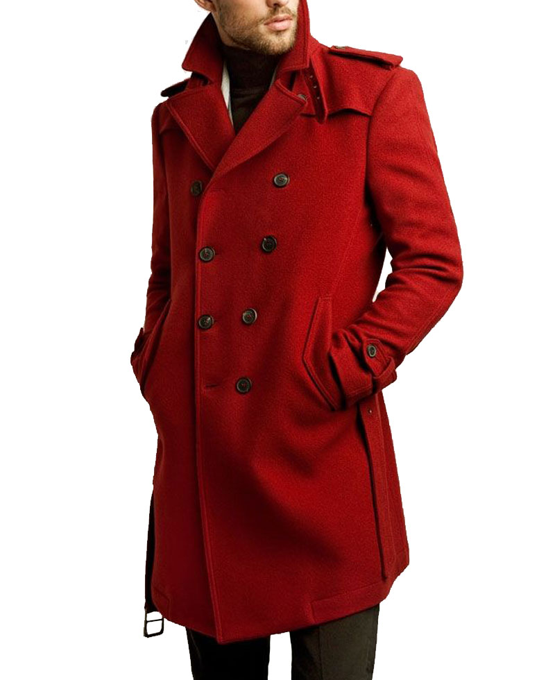 Men's Double Breasted Street Wear Red Coat