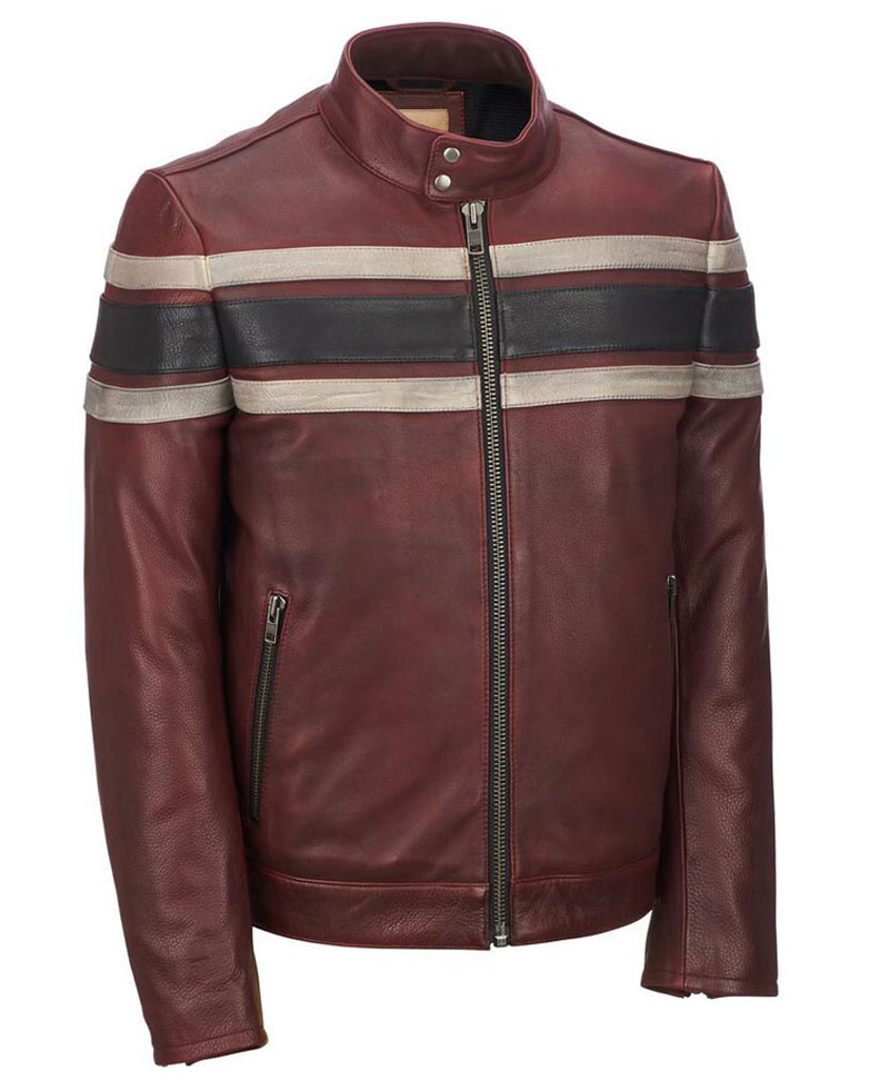 Men's Red Waxed Retro Leather Jacket