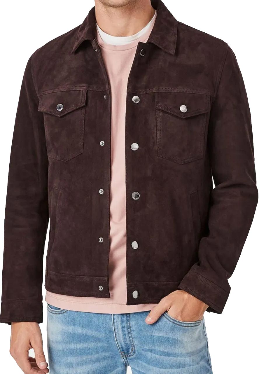 Men’s Suede Trucker Brown Jacket