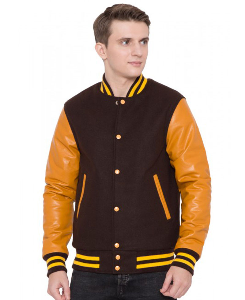 Men's Varsity Brown and Gold Jacket
