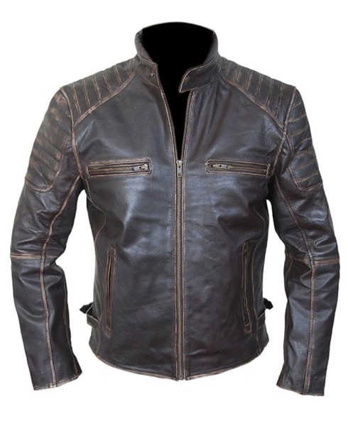 Men's Vintage Motorcycle Brown Waxed Leather Jacket