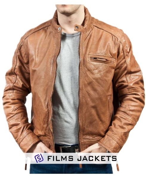 Men's Motorcycle Vintage Soft Tan Leather Jacket