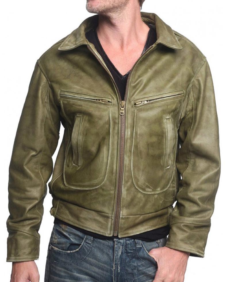 Men's Olive Green Waxed Leather Jacket