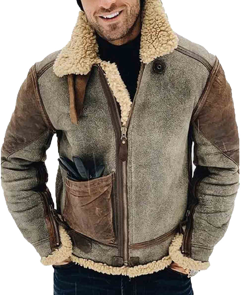Men's WFJ02 Brown and Grey Shearling Leather Jacket