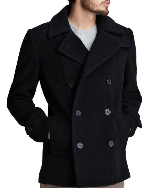 Men's Pea Black Wool Coat