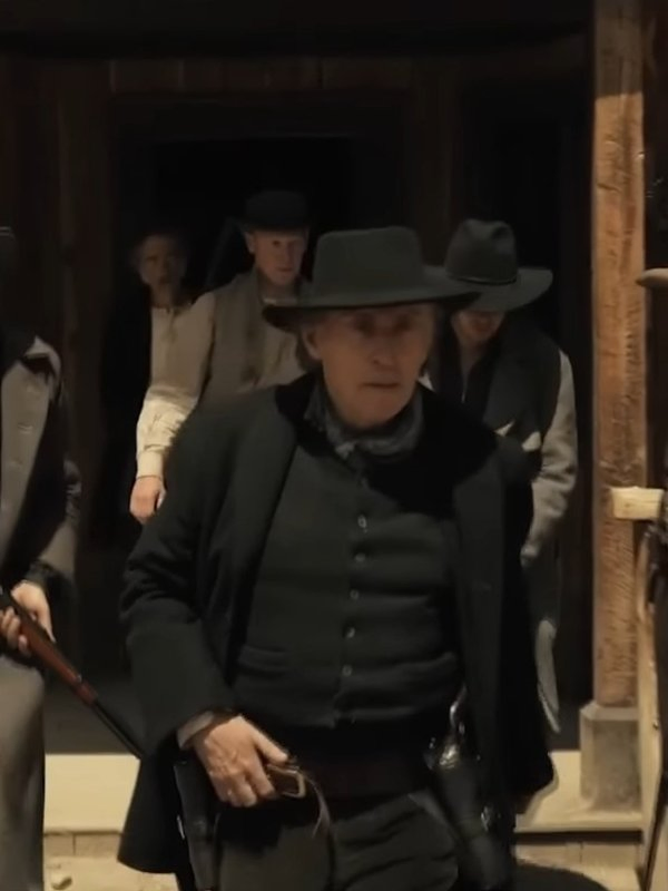 Murder at Yellowstone City 2022 Gabriel Byrne Black Coat