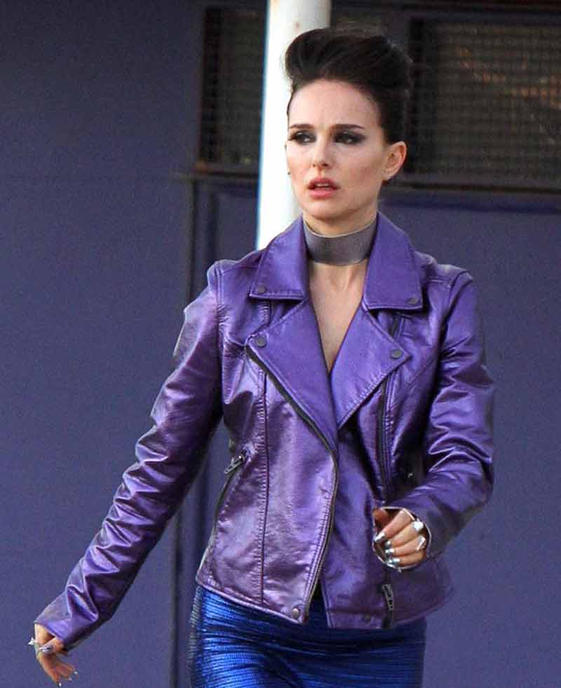Natalie Portman Vox Lux Purple Leather Jacket