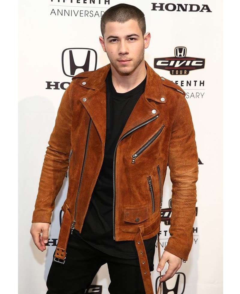 Nick Jonas Brown Suede Biker Jacket