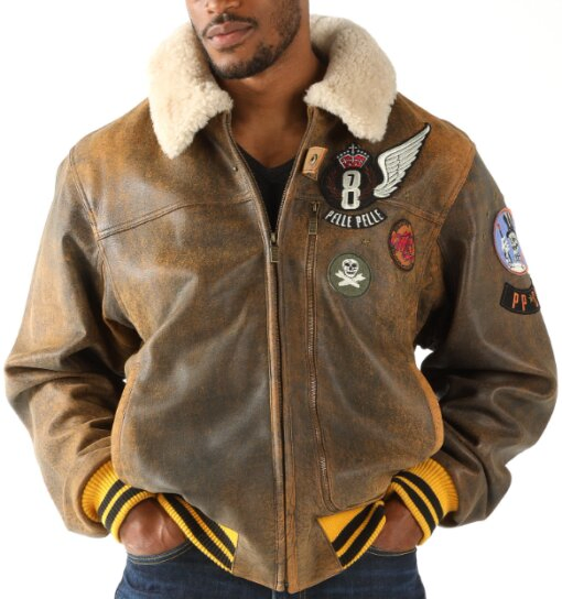 Pelle Pelle Aviator Fur Collar Brown Jacket