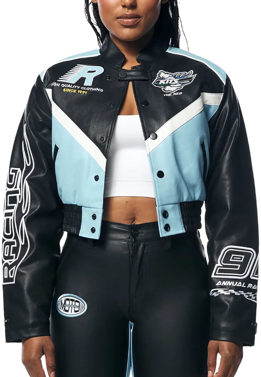 Race Car Blue Leather Jacket