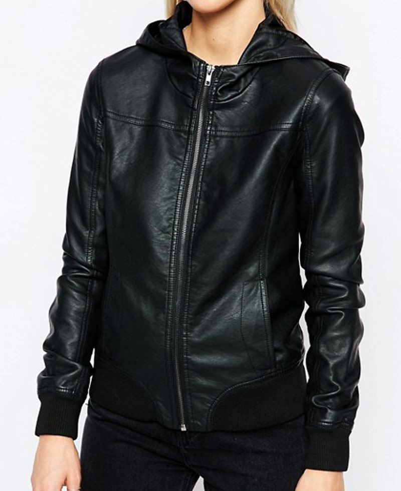 Women's Renton Black Leather Hoodie
