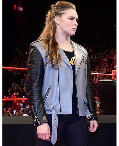 Biker Style Ronda Rousey Black and Grey Jacket