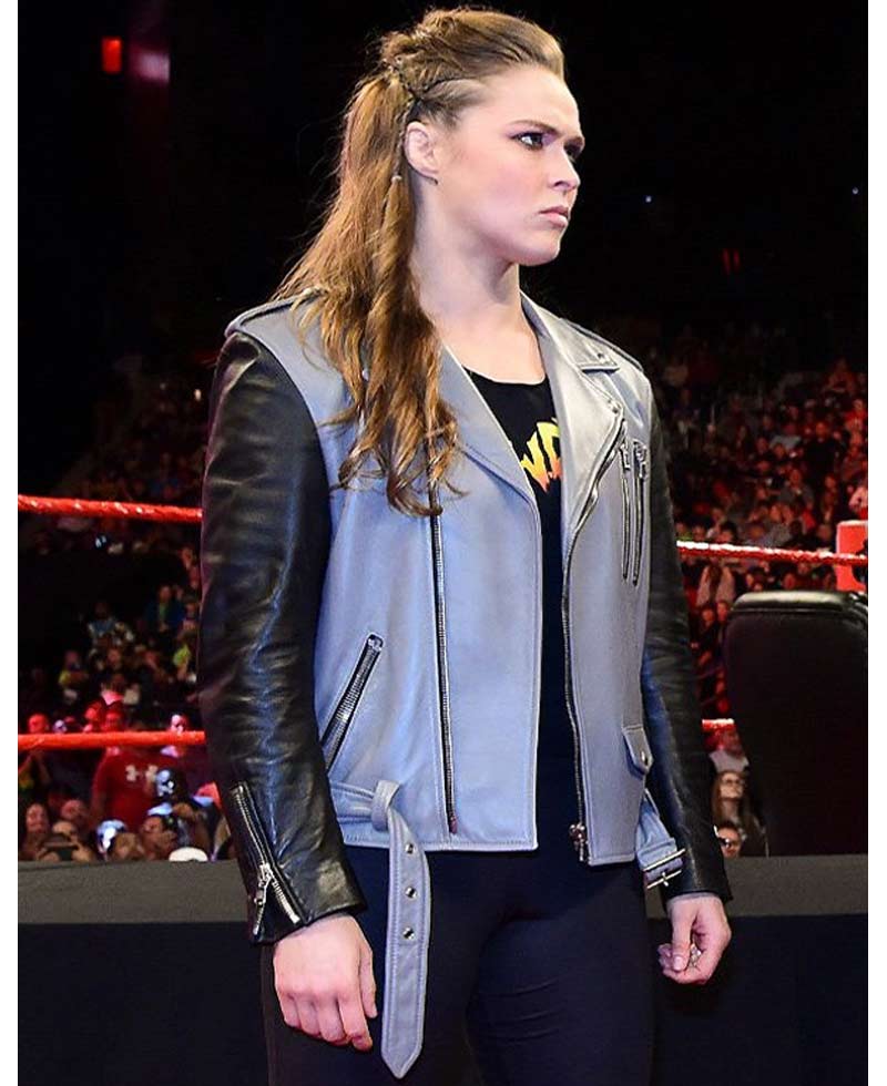 Biker Style Ronda Rousey Black and Grey Jacket