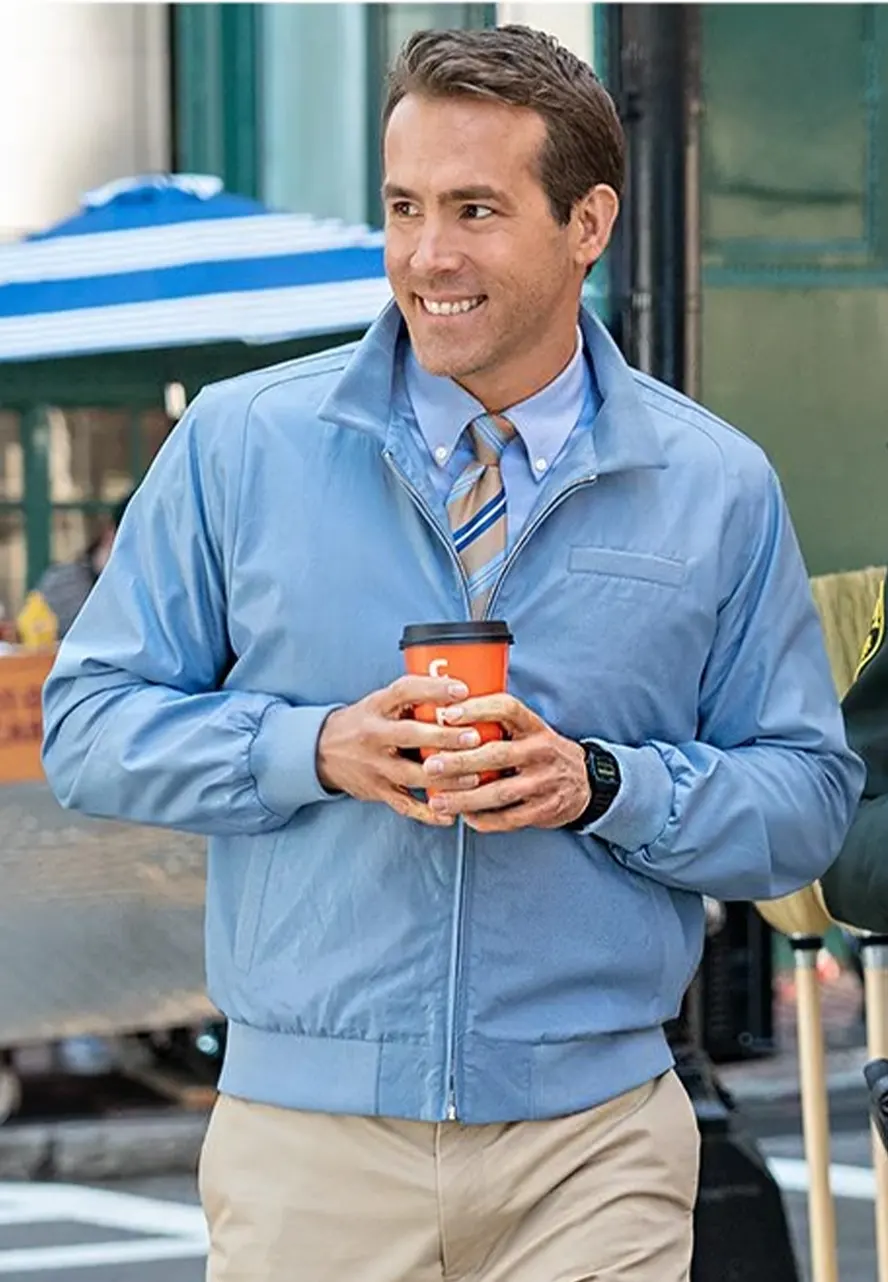 Ryan Reynolds Free Guy Blue Leather Jacket