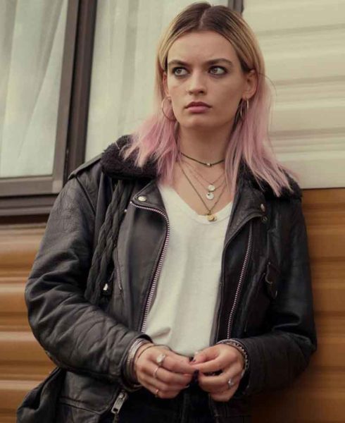 Sex Education Emma Mackey Black Leather Jacket