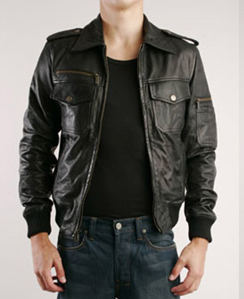 Justin Timberlake Black Leather Bomber Jacket