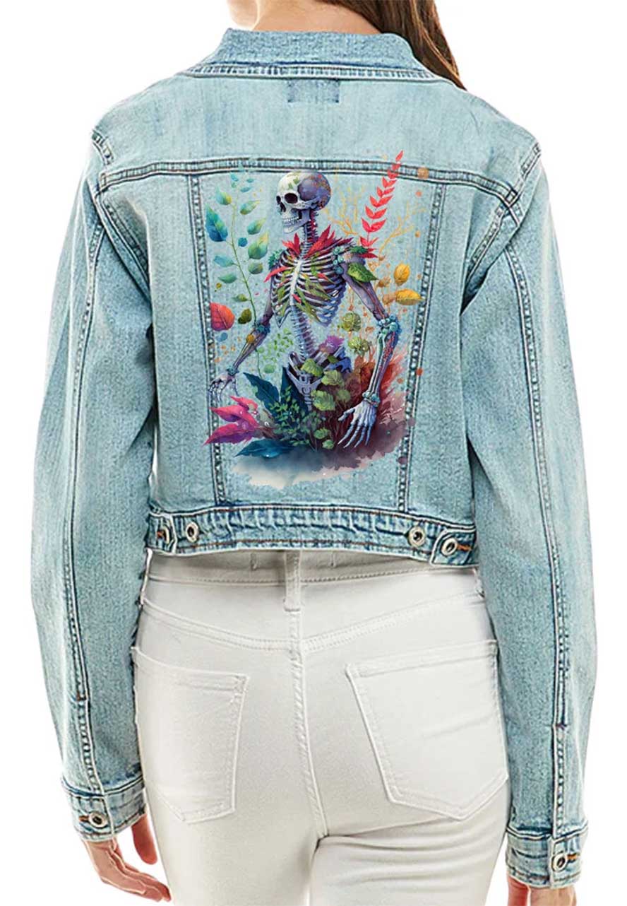 Skeleton Print Cropped Ladies Jacket