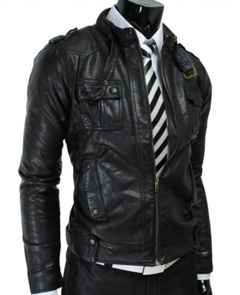 Biker Style Men's Strap Pocket Slim Fit  Jacket