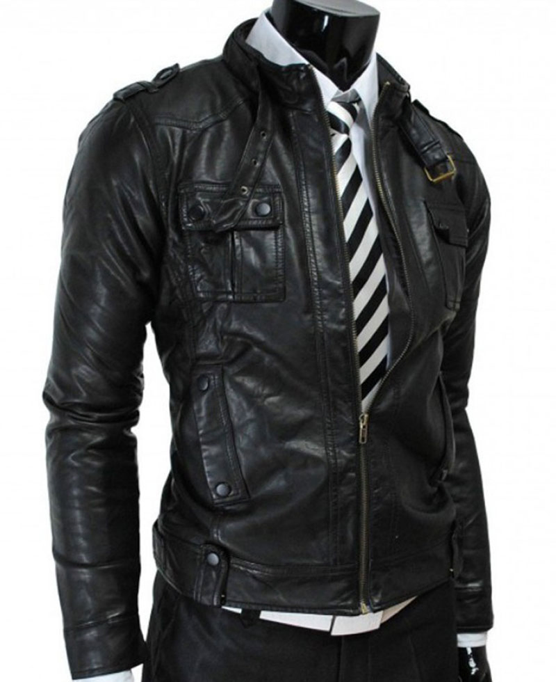 Biker Style Men's Strap Pocket Slim Fit  Jacket