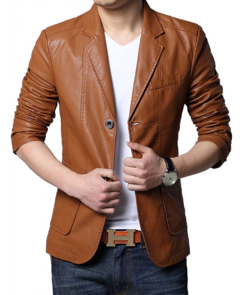 Men's Slim Fit Casual Wear Brown Jacket