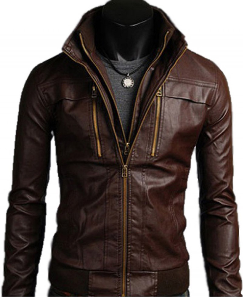 Men's Slim Fit Double Closure Leather Jacket