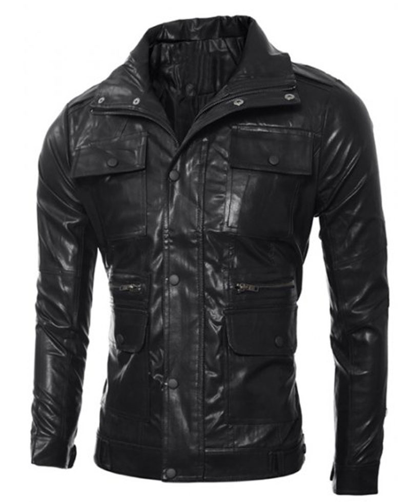 Men's Slim Fit Multi Pocket Design Black Jacket