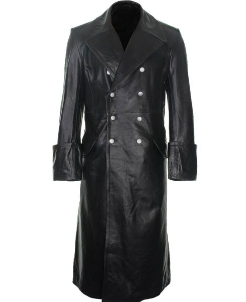 Double Breasted Black Leather Coat