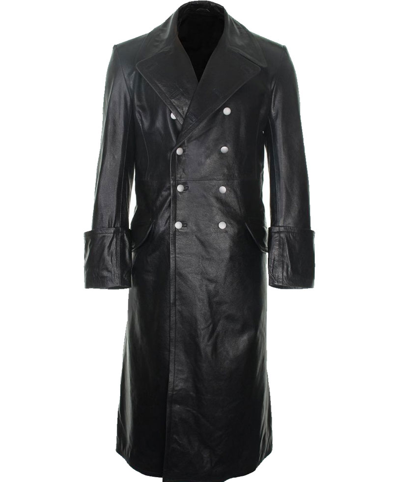 Double Breasted Black Leather Coat