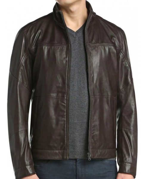 brown leather jacket