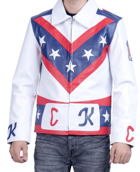 Evel Knievel Motorcycle White Leather Jacket